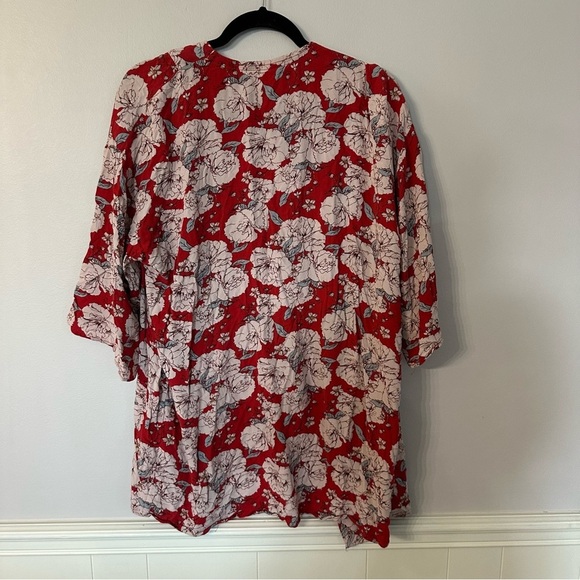 Knox Rose Women’s White & Red Open Front 3/4 Sleeve Floral Kimono Sz M/L GUC - Picture 8 of 8